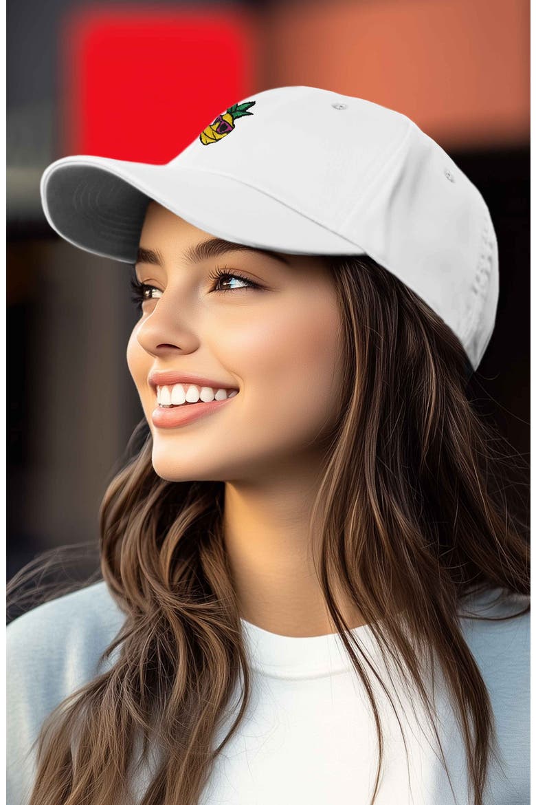 Pineapple Embroidered Dad Hat, Alternate, color, White