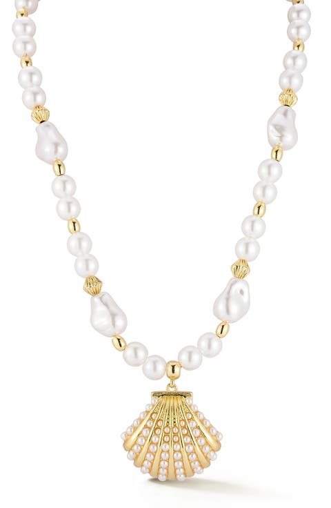 Faux Pearl Shell Pendant Necklace
