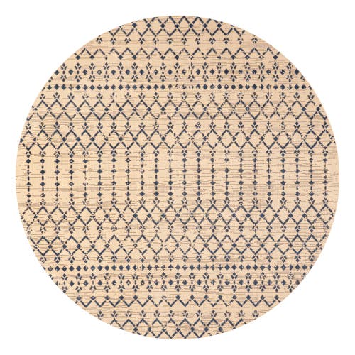Jonathan Y Ourika Moroccan Geometric Textured Weave Indoor/outdoor Round Area Rug In Beige/navy