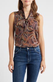 Tahari ASL Sailor Tie Neck Sleeveless Top
