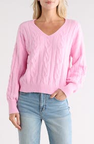 Madden Girl V-Neck Cable Knit Sweater
