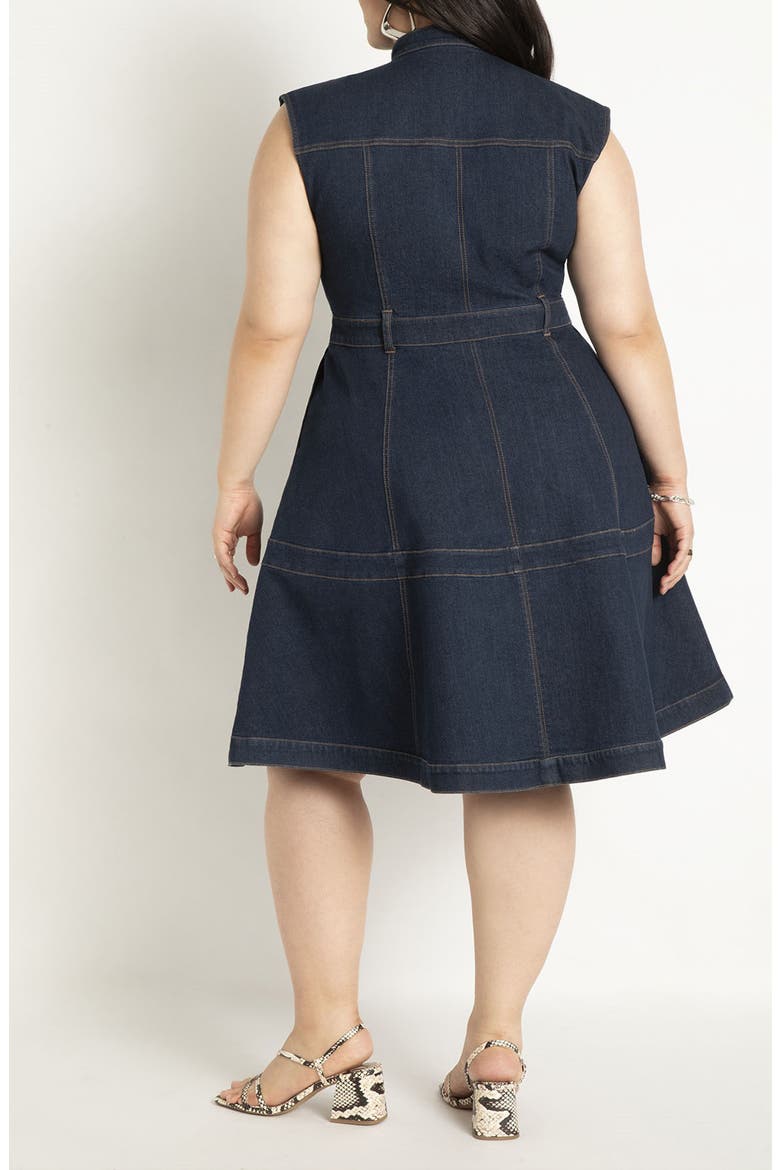 Denim Fit & Flare Midi Dress, Alternate, color, DARK WASH
