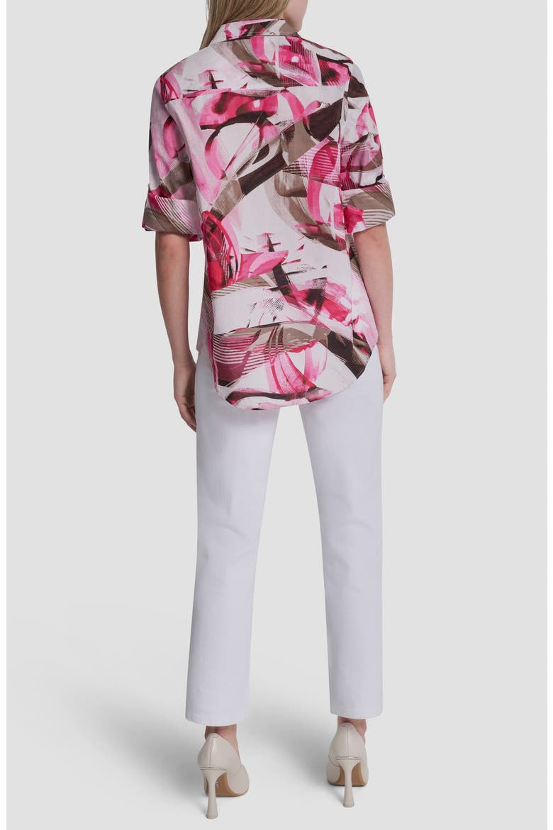 Printed Roll-Tab Cuff Cotton Button-Up Shirt, Alternate, color, SPRING WISPS