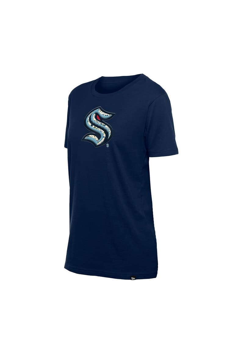 Women's New Era  Navy Seattle Kraken Glam Game Floral T-Shirt, Alternate, color, Navy