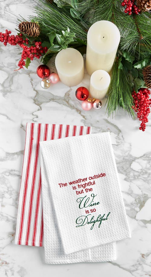 C & F Home C&f Home Wine Is So Delightful Waffle Weave Cotton Kitchen Towel In White