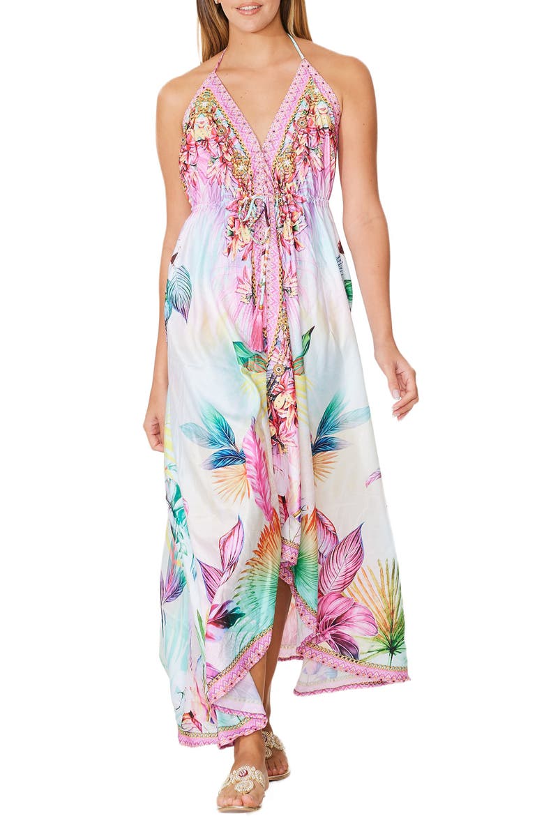 RANEES Tropical Paradise Halter Maxi Dress, Main, color, Multi