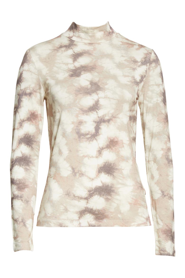 Elsi Floral Print Mock Neck Top, Alternate, color, BLURRED BROWN