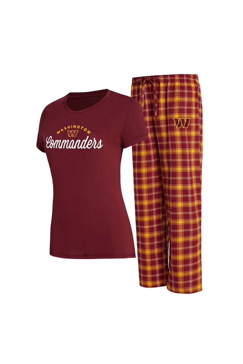 Women's Concepts Sport Burgundy/Gold Washington Commanders Arctic T-Shirt & Flannel Pants Sleep Set, Main, color, Burgundy