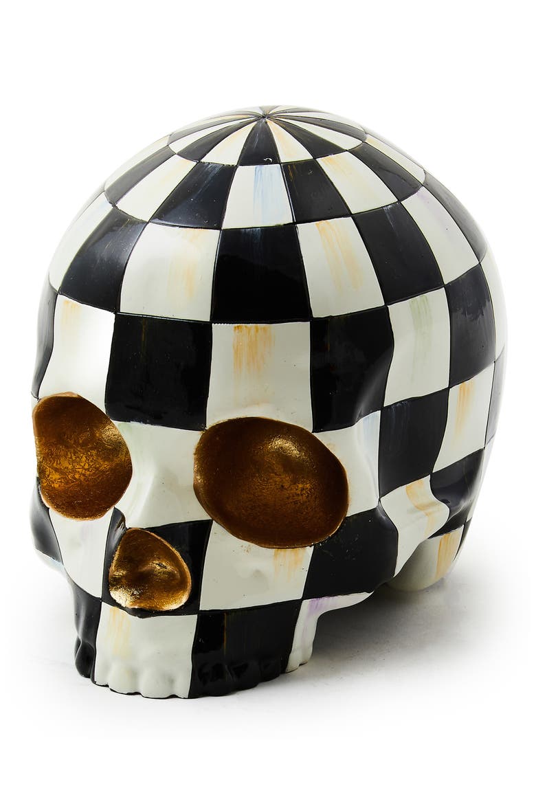 Courtly Check Skull Ornament, Main, color, BLACK