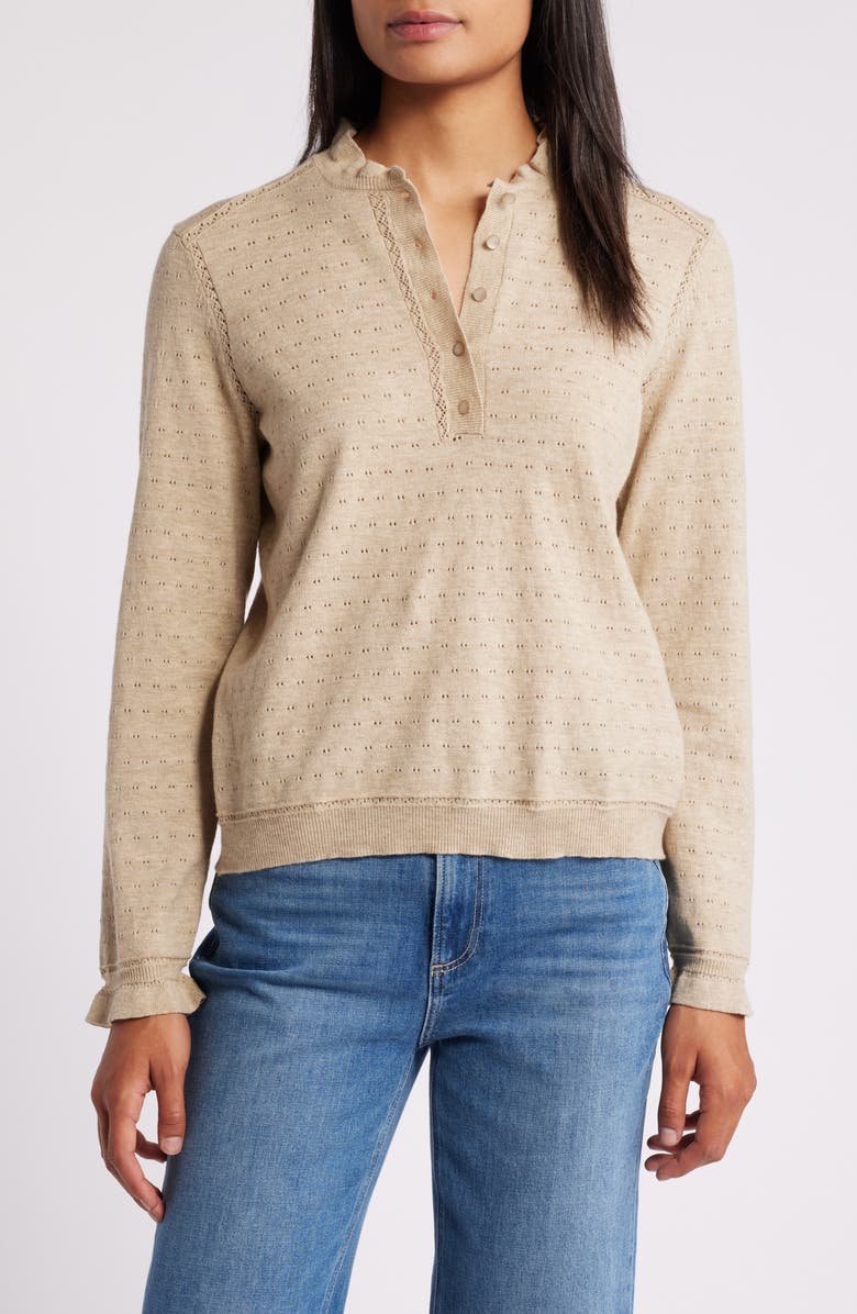 Wit & Wisdom Ruffle Pointelle Sweater, Main, color, 