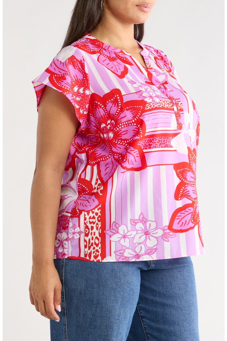 Barba Tropical Flutter Sleeve Top, Alternate, color, RED-WHITE