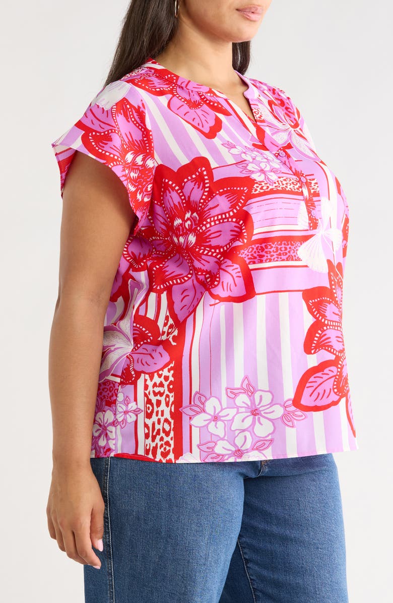 SUGARLIPS Barba Tropical Flutter Sleeve Top, Alternate, color, Red-White