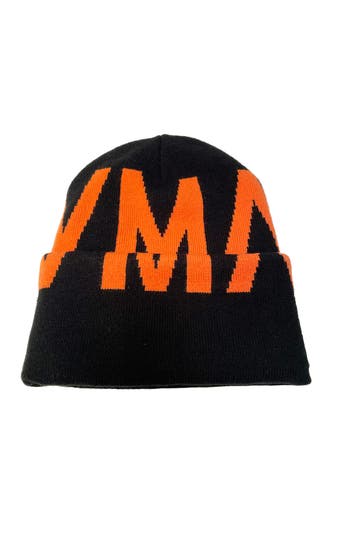 Hvman Logo Knit Beanie In Black/orange
