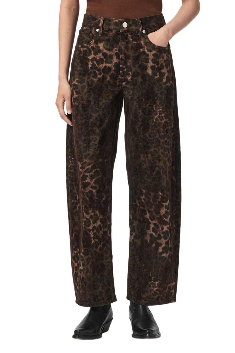 Sadie Leopard Print Barrel Leg Jeans, Main, color, LEPPO BROWN