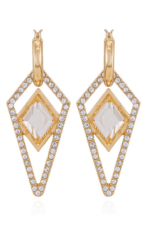 Glass Stone Drop Huggie Hoop Earrings