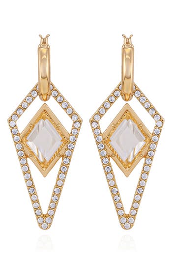 VINCE CAMUTO VINCE CAMUTO GLASS STONE DROP HUGGIE HOOP EARRINGS