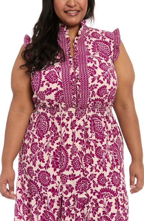 London Times Floral Ruffle Neck Sleeveless Maxi Sundress