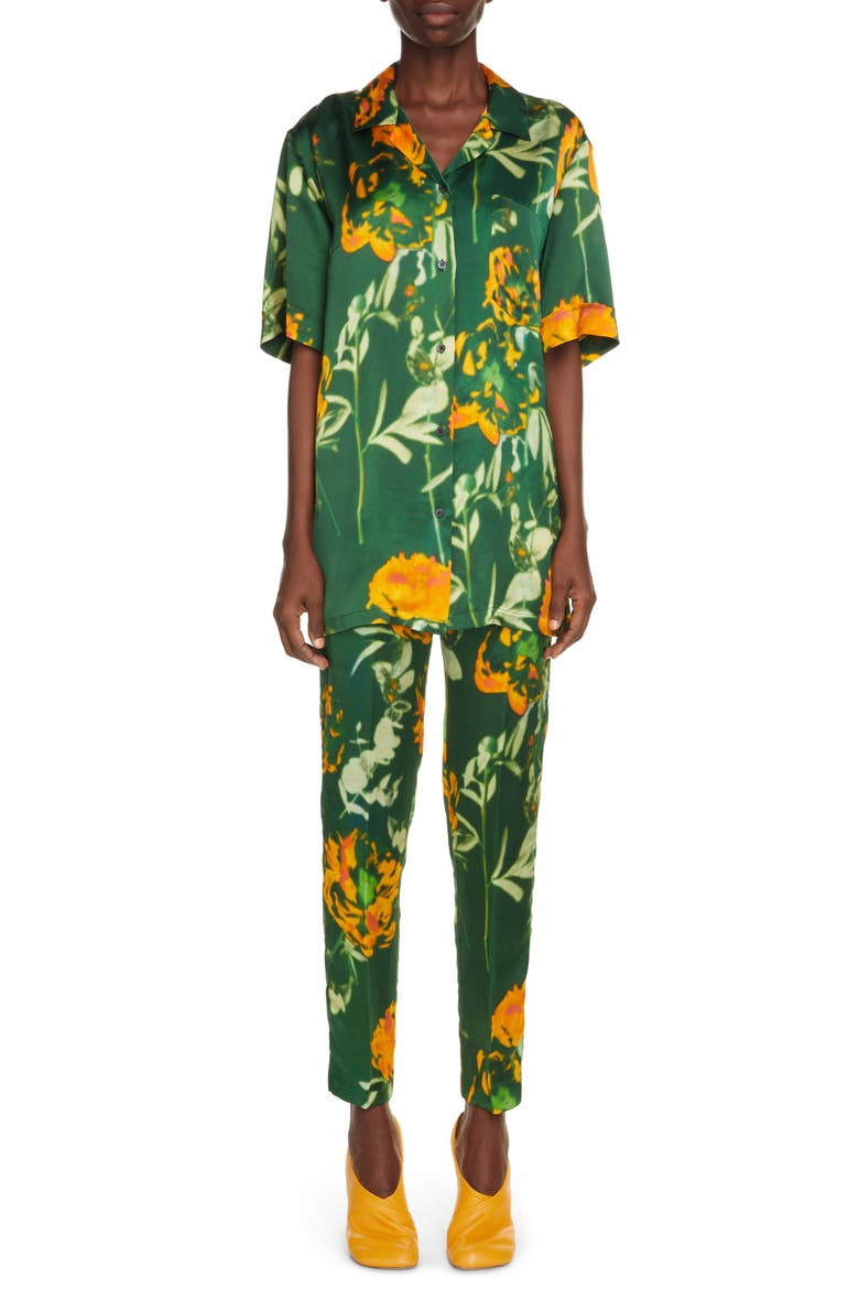 Palmira Floral Print Pull-On Pants, Alternate, color, BOTTLE