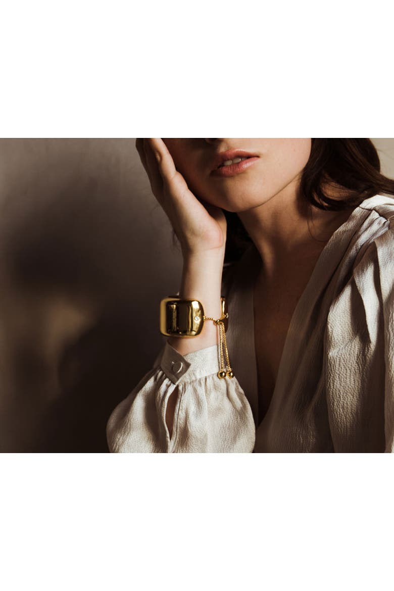 Modern Big Cuff with Moissanite stone, Alternate, color, Yellow Gold
