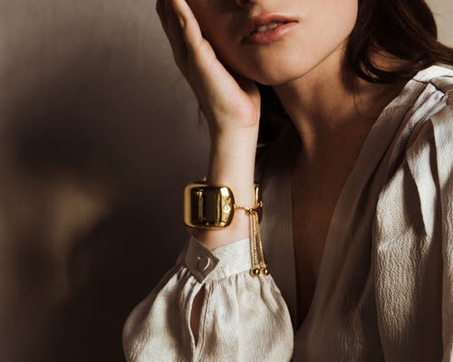 Zarux Modern Big Cuff With Moissanite Stone In Gold