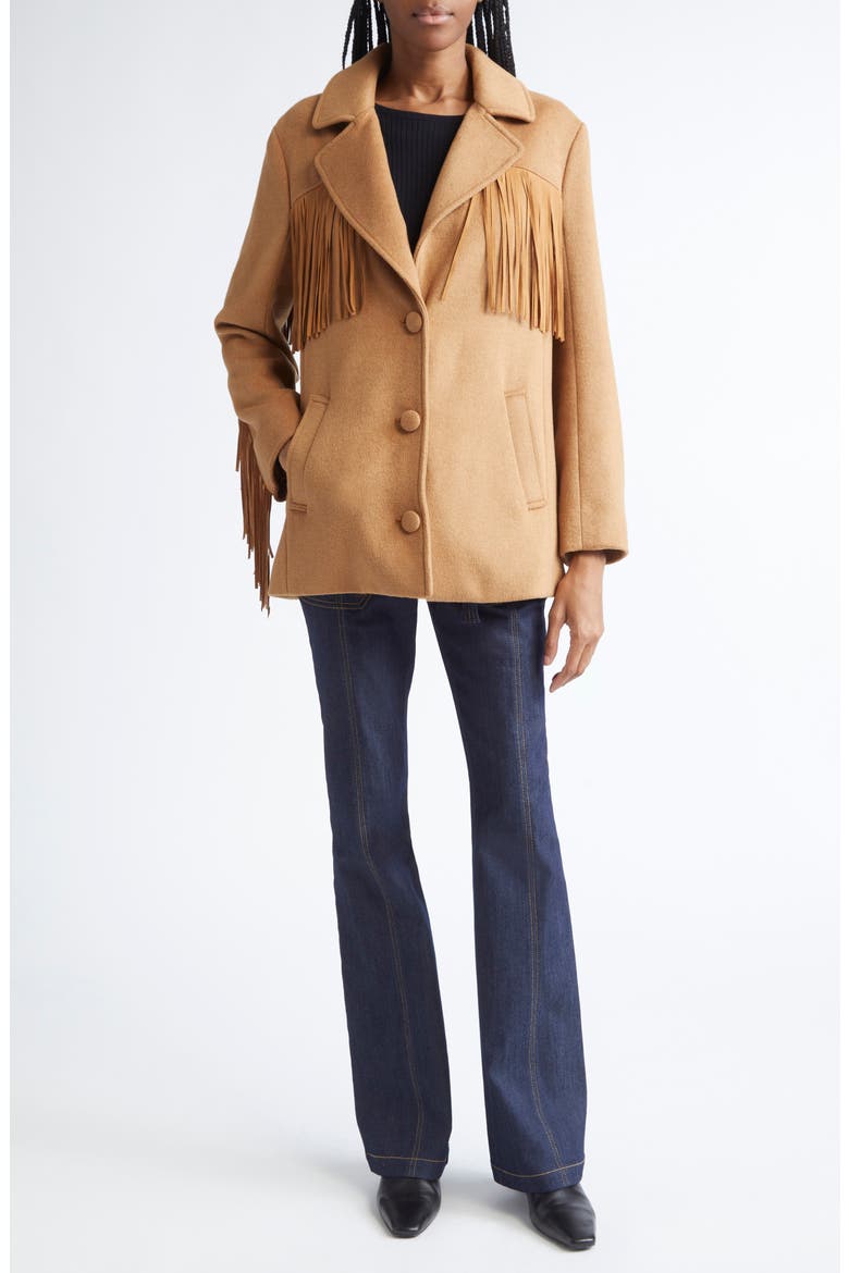 Keeley Fringe Trim Coat, Alternate, color, DARK CAMEL