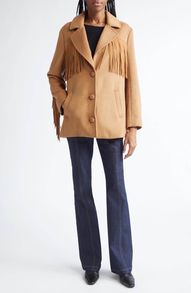 Cinq à Sept Keeley Fringe Trim Coat, Alternate, color, Dark Camel