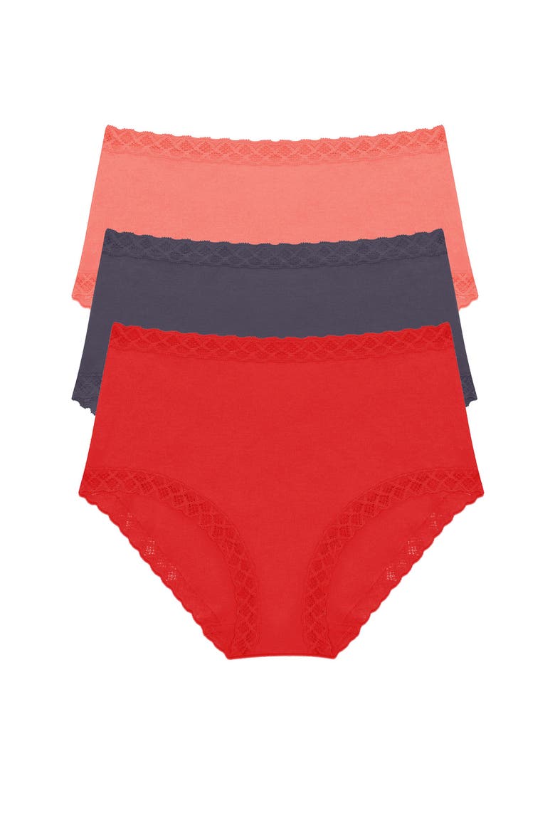 Bliss Cotton Full Brief 3-Pack, Main, color, Neon Coral/Greystone/Paprika