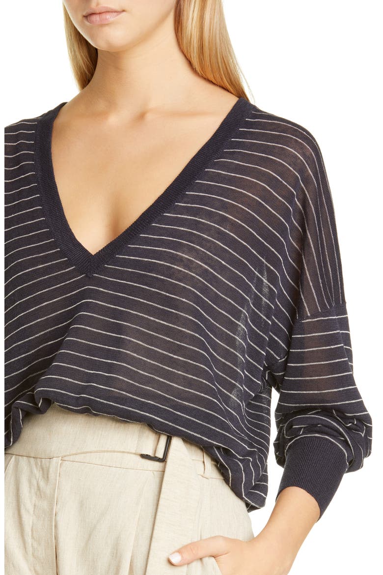 Stripe Sheer Linen Blend Sweater, Alternate, color, MIDNIGHT