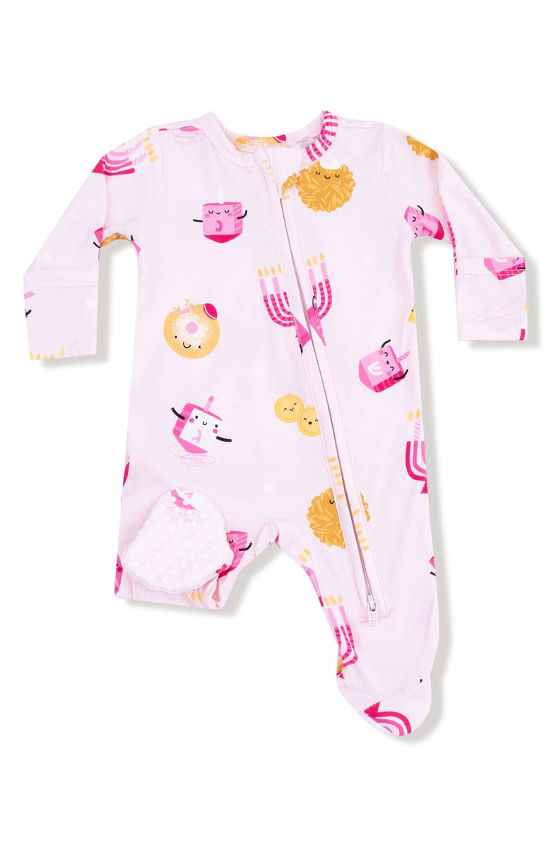 Angel Dear Hanukkah Print Zip Footie, Main, color, Pink