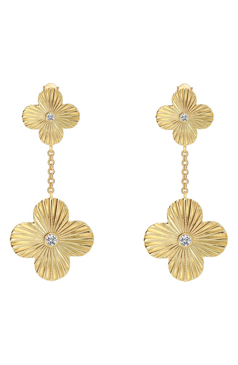 GABI RIELLE Crystal Clover Drop Earrings, Main, color, Gold