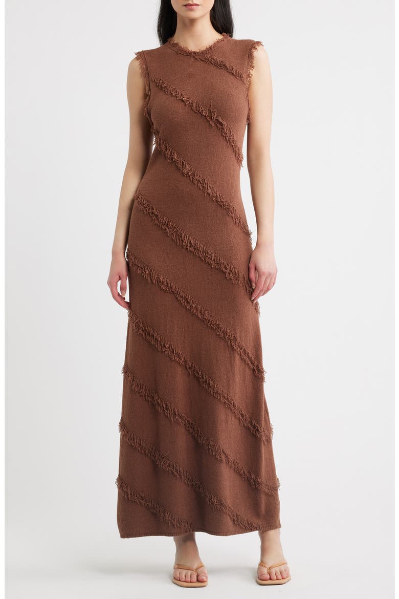 Claudia Fringed Sleeveless Maxi Dress, Main, color, CINNAMON