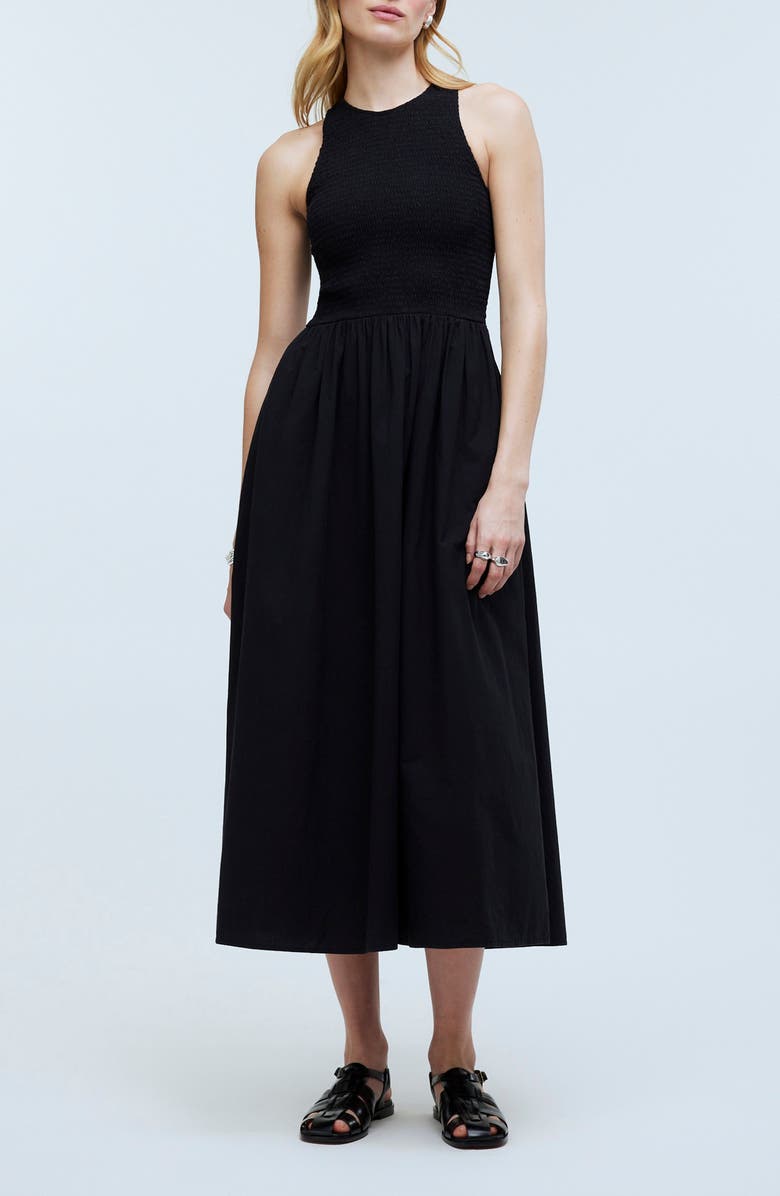 Madewell The Melody Smocked Sleeveless Midi Dress, Main, color, 