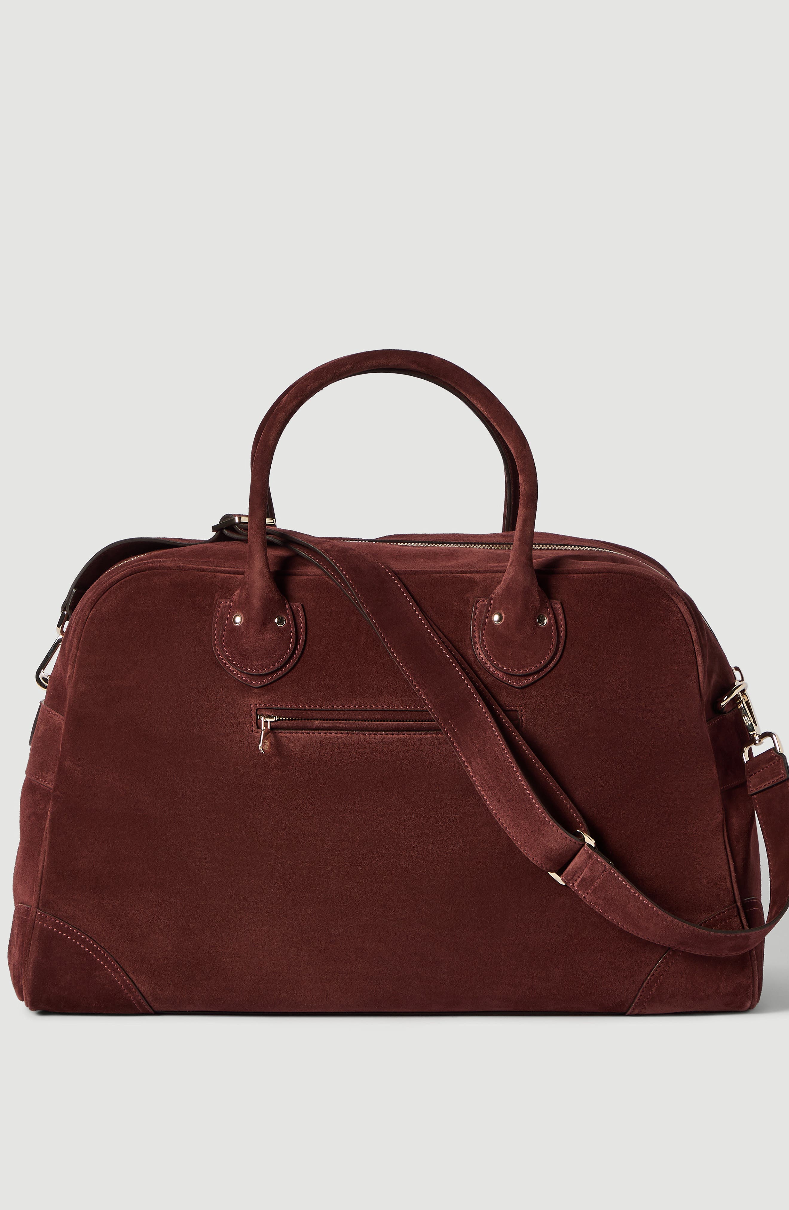 Brunello Cucinelli Suede weekender bag, Alternate, color, Burgundy