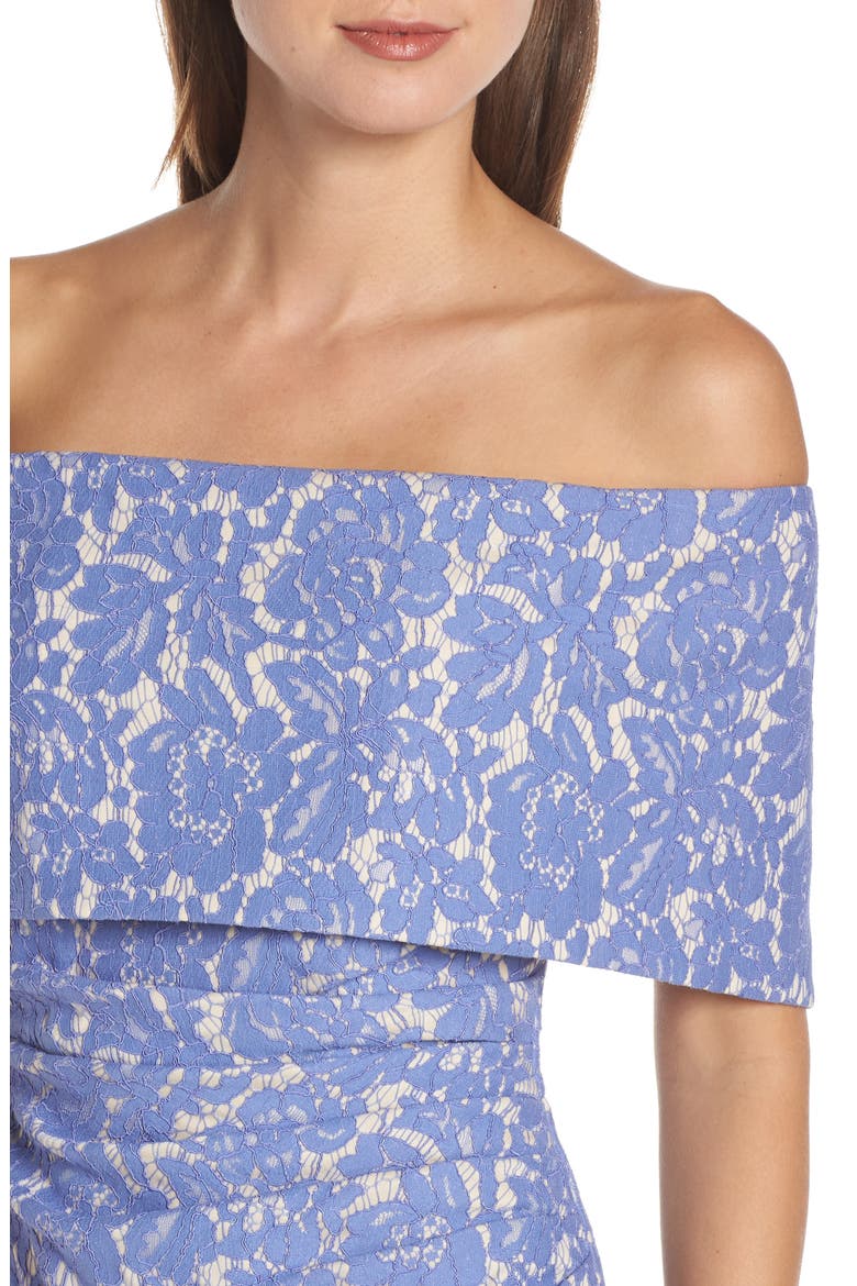 Off the Shoulder Lace Sheath Dress, Alternate, color, PERIWINKLE