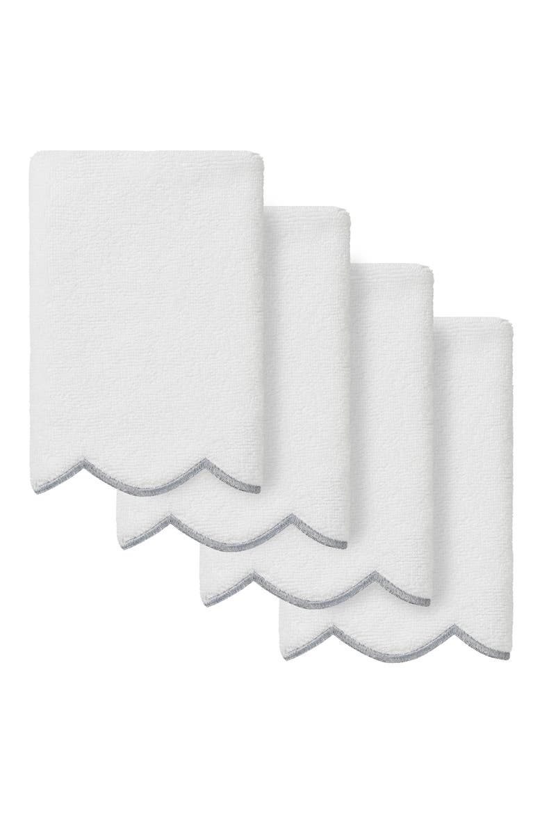 Adornia Scallop Set of 4 Fingertip Towels, Main, color, WHITE/ GRAY