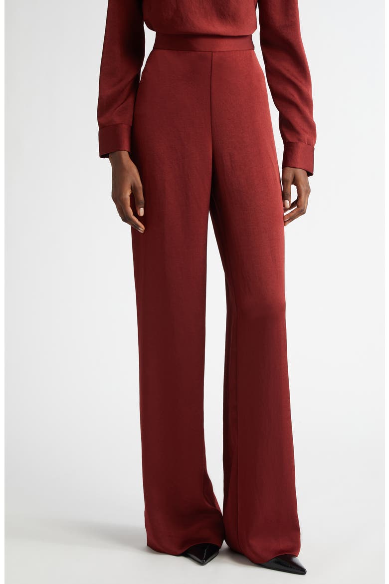 High Waist Satin Wide Leg Pants, Main, color, BORDEAUX