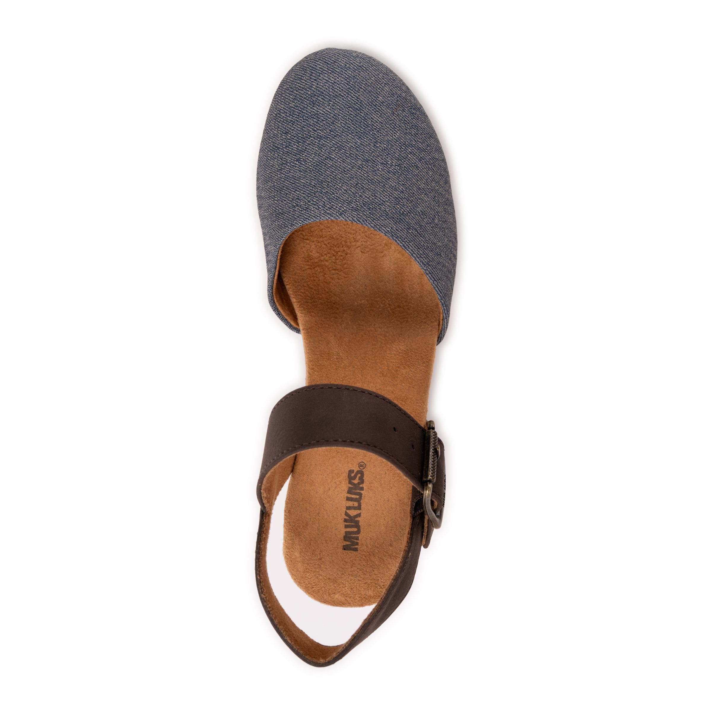 Merritt Quarter Strap Clog, Alternate, color, Denim/ Dark Brown