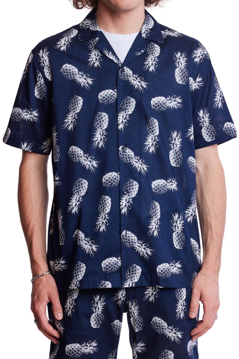 Cotton Camp Shirt, Main, color, NAVY PINEAPPLE