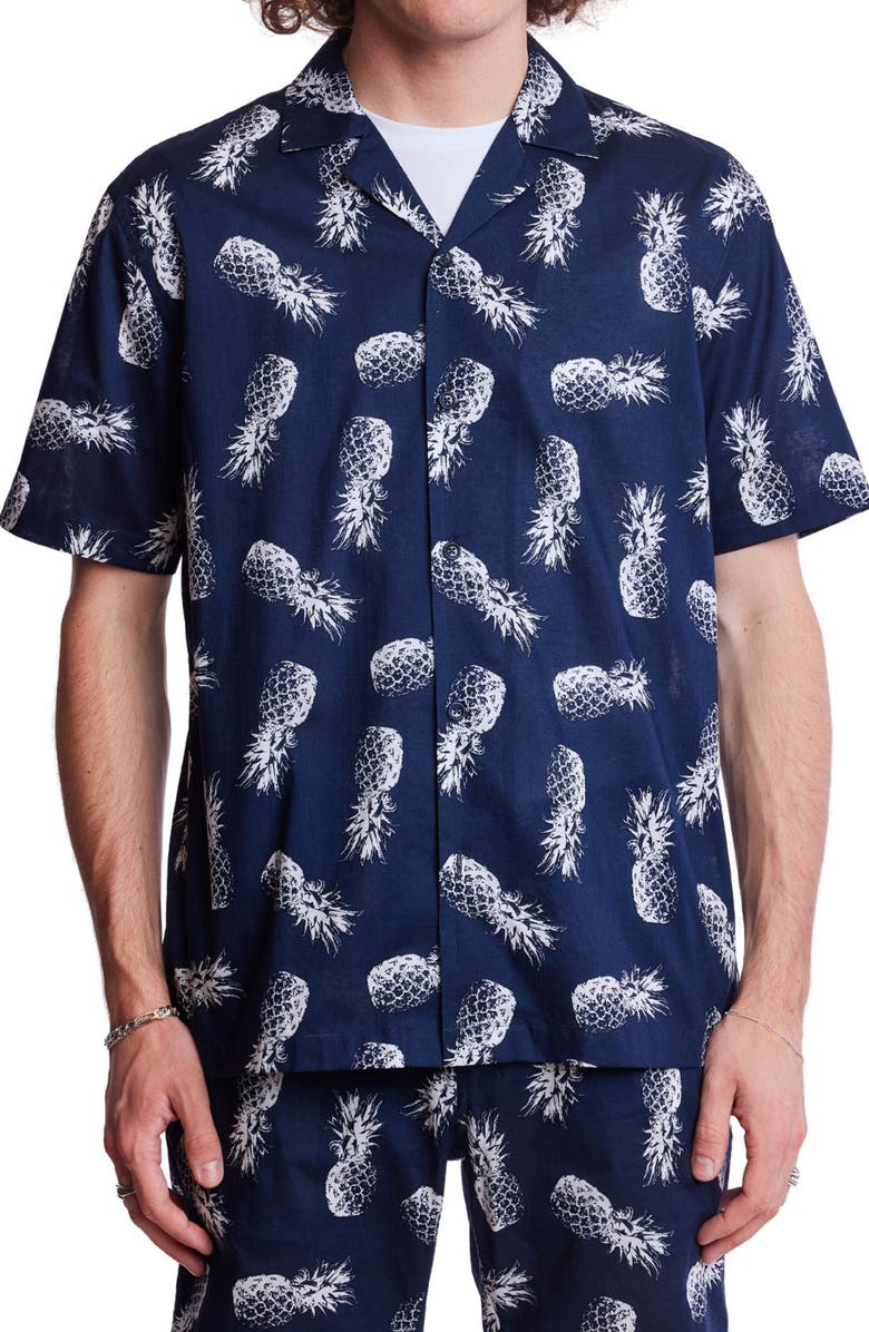 PAISLEY & GRAY Cotton Camp Shirt, Main, color, Navy Pineapple