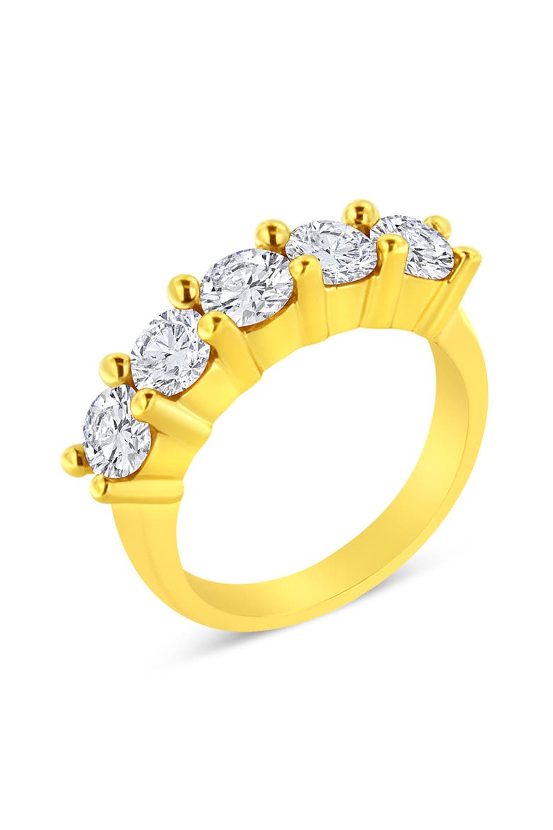 14K Gold Over Silver 2.0 Cttw Diamond 5 Stone Wedding Band Ring, Alternate, color, Yellow Gold over Silver