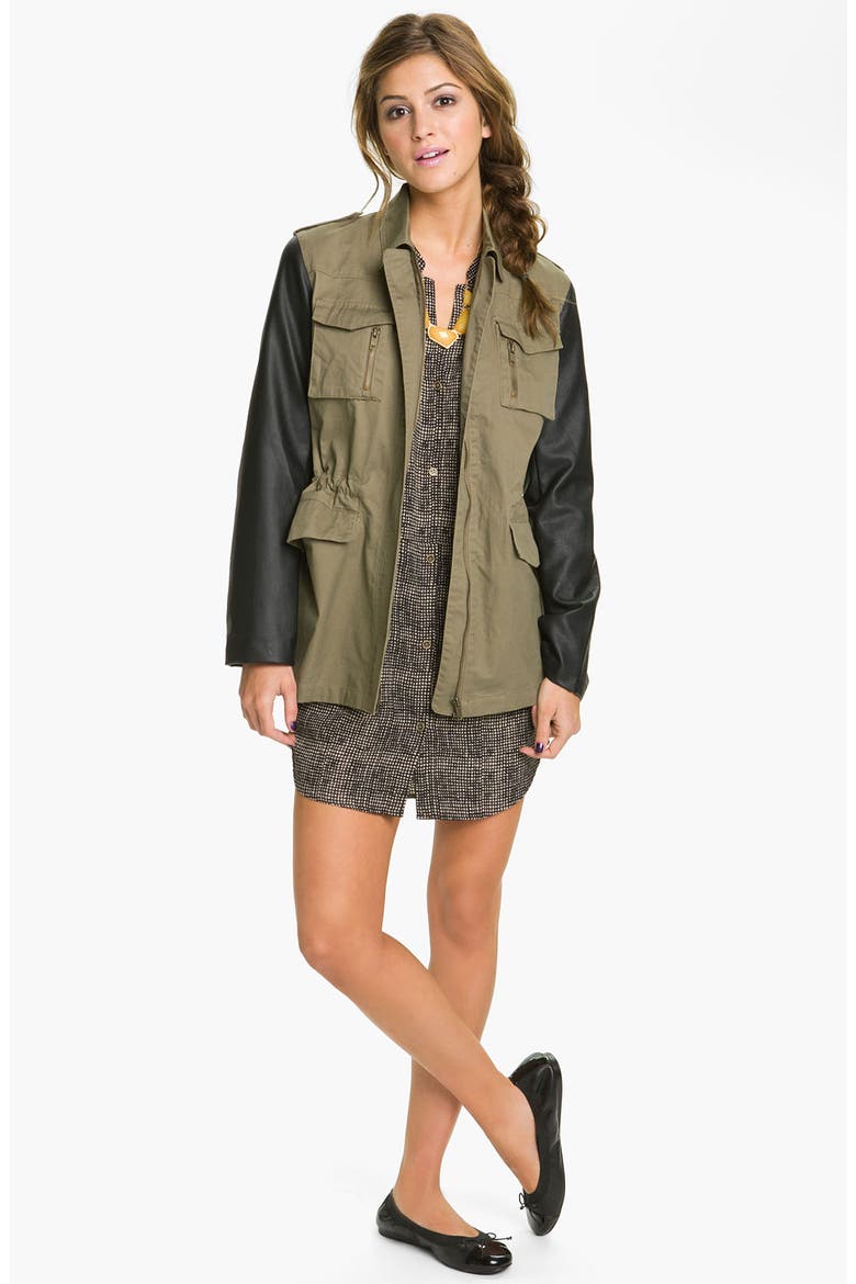 Faux Leather Sleeve Utility Jacket, Alternate, color, OLIVE