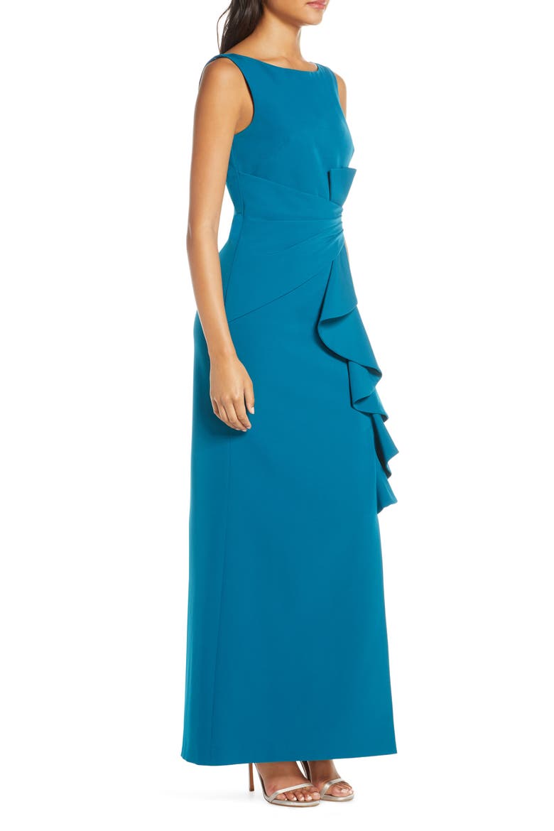 Ruffle Detail Gown, Alternate, color, TEAL