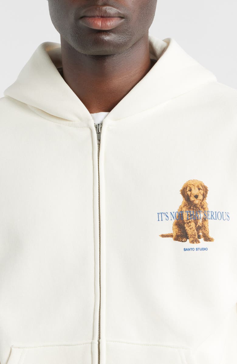 SANTO STUDIO Not That Serious Zip Front Cotton Fleece Hoodie, Alternate, color, Cream
