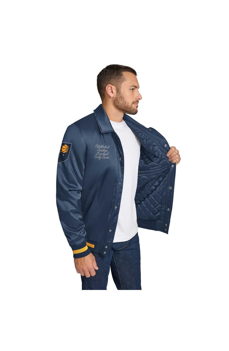 TOMMY JEANS Men's Tommy Jeans Navy Indiana Pacers Jacob Chain Stitch Applique Full-Snap Varsity Jacket, Alternate, color, 