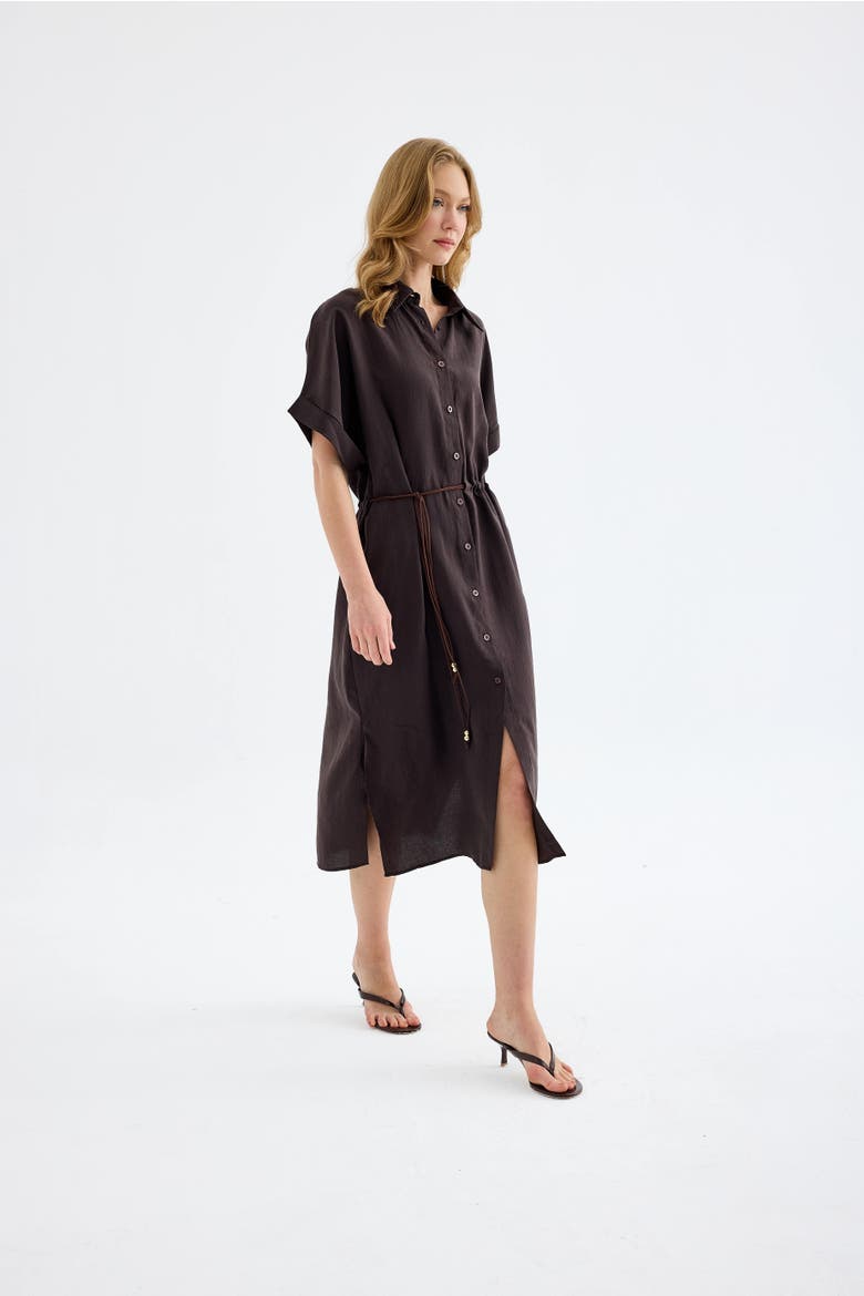 Solenne Cotton Midi Shirt Dress, Alternate, color, Brown