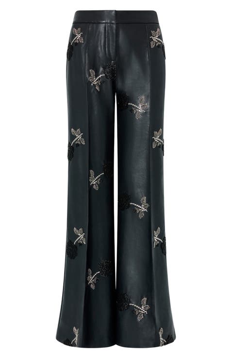 Nash Beaded Faux Leather Wide Leg Pants