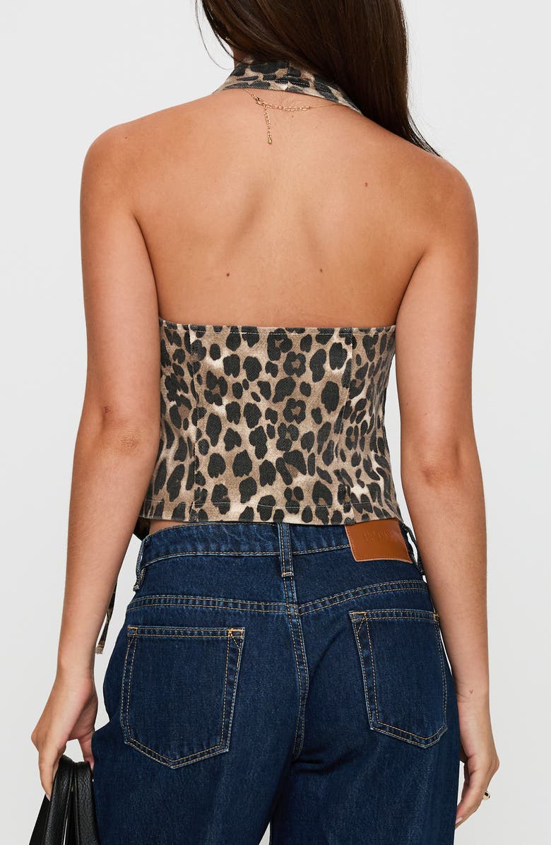 Princess Polly Feel This Way Leopard Denim Halter Top, Alternate, color, Leopard