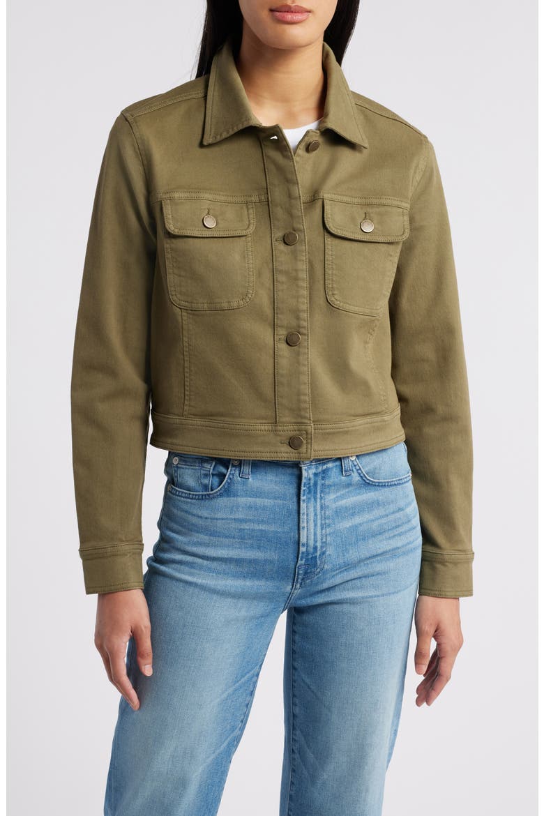 Crop Cotton Blend Twill Jacket, Alternate, color, OLIVE BURNT