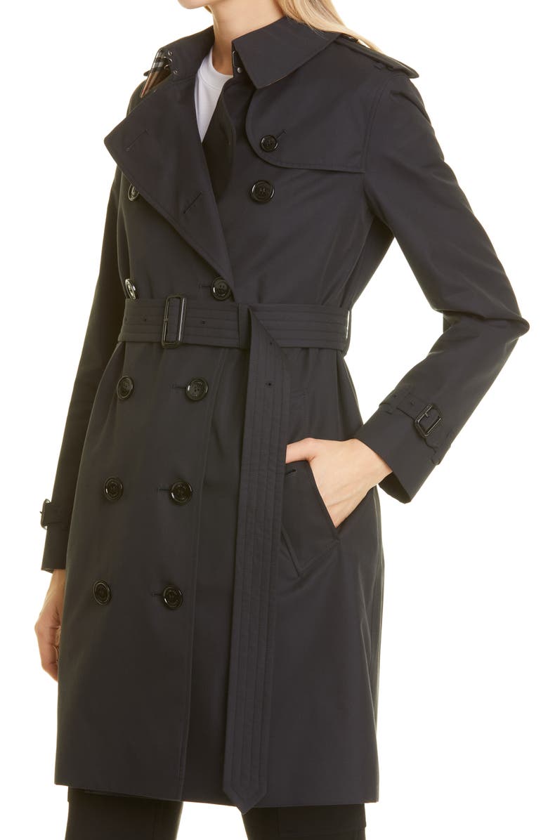 Burberry Kensington Cotton Trench Coat, Alternate, color, Midnight