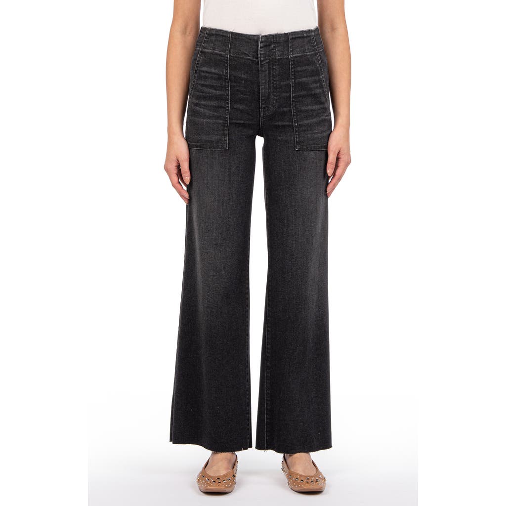 KUT from the Kloth Meg Raw Hem High Waist Ankle Wide Leg Utility Jeans in Specialist
